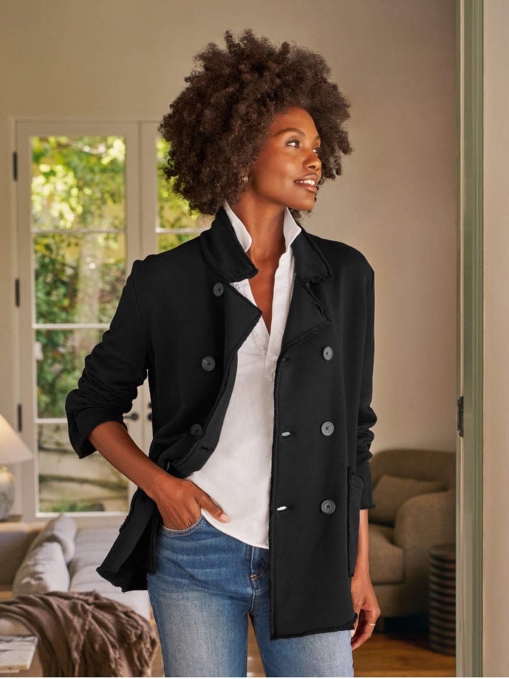 Frank & Eileen BELFAST Sweatshirt Peacoat Triple Terry Cotton small 100%cotton